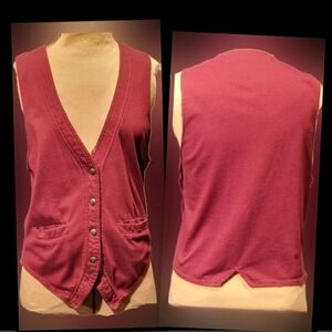 Vtg 90s Gitano burgundy  aztec buttons double pocket fitted bohochic vest S-1X